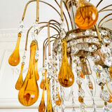Lustre cascade Murano vintage en verre ambré et cristal, chandelier it