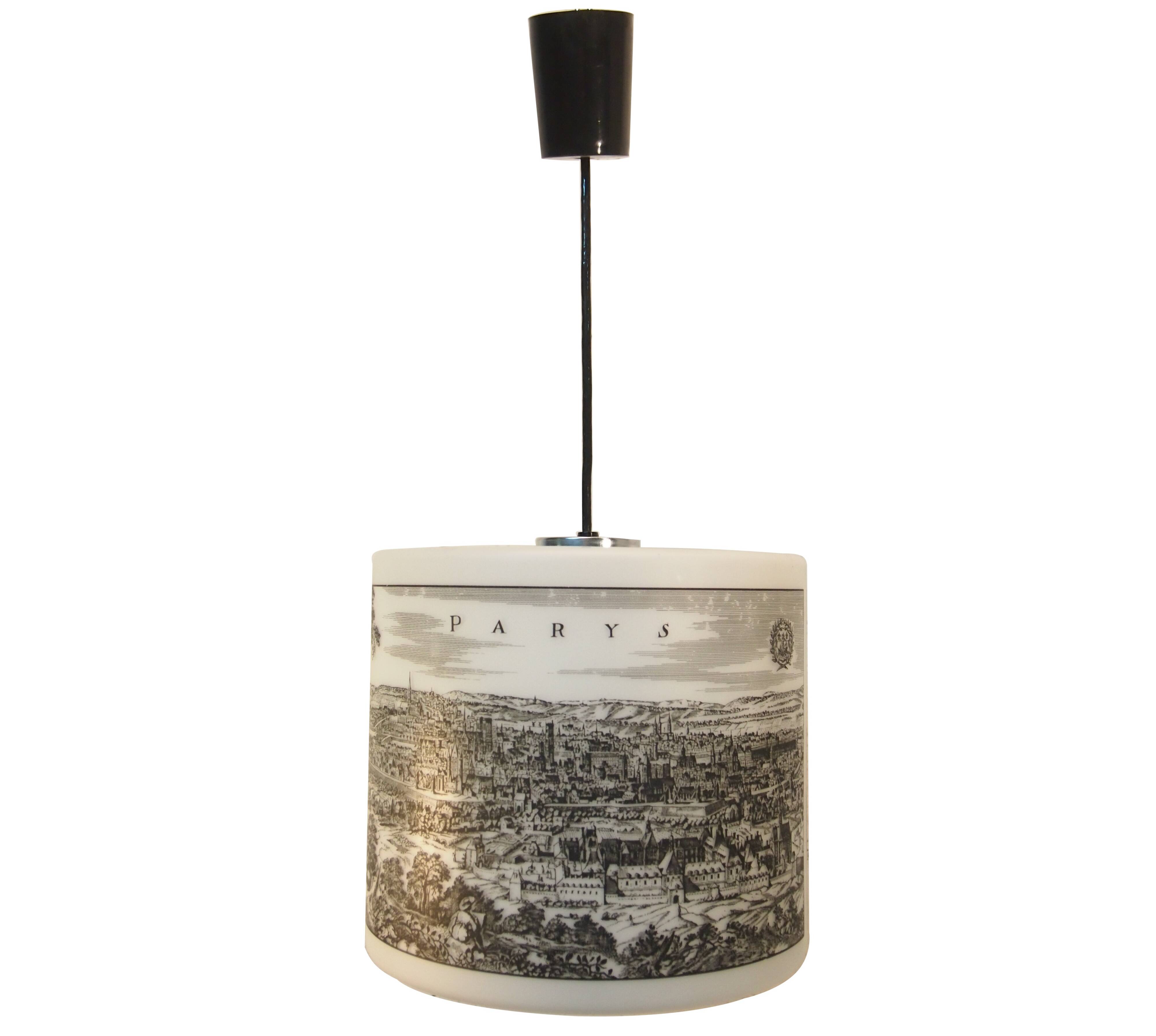 Vintage French 1960s modernist Arlus opaline pendant light, Paris Bordeaux