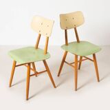 Set of 2 midcentury dining chairs from TON, green painted plywood, 1960S