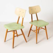 Set of 2 midcentury dining chairs from TON, green painted plywood, 1960S