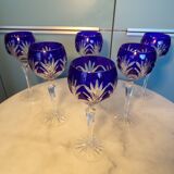 6 cut crystal cobalt blue wine glasses h=20cm