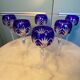 6 cut crystal cobalt blue wine glasses h=20cm