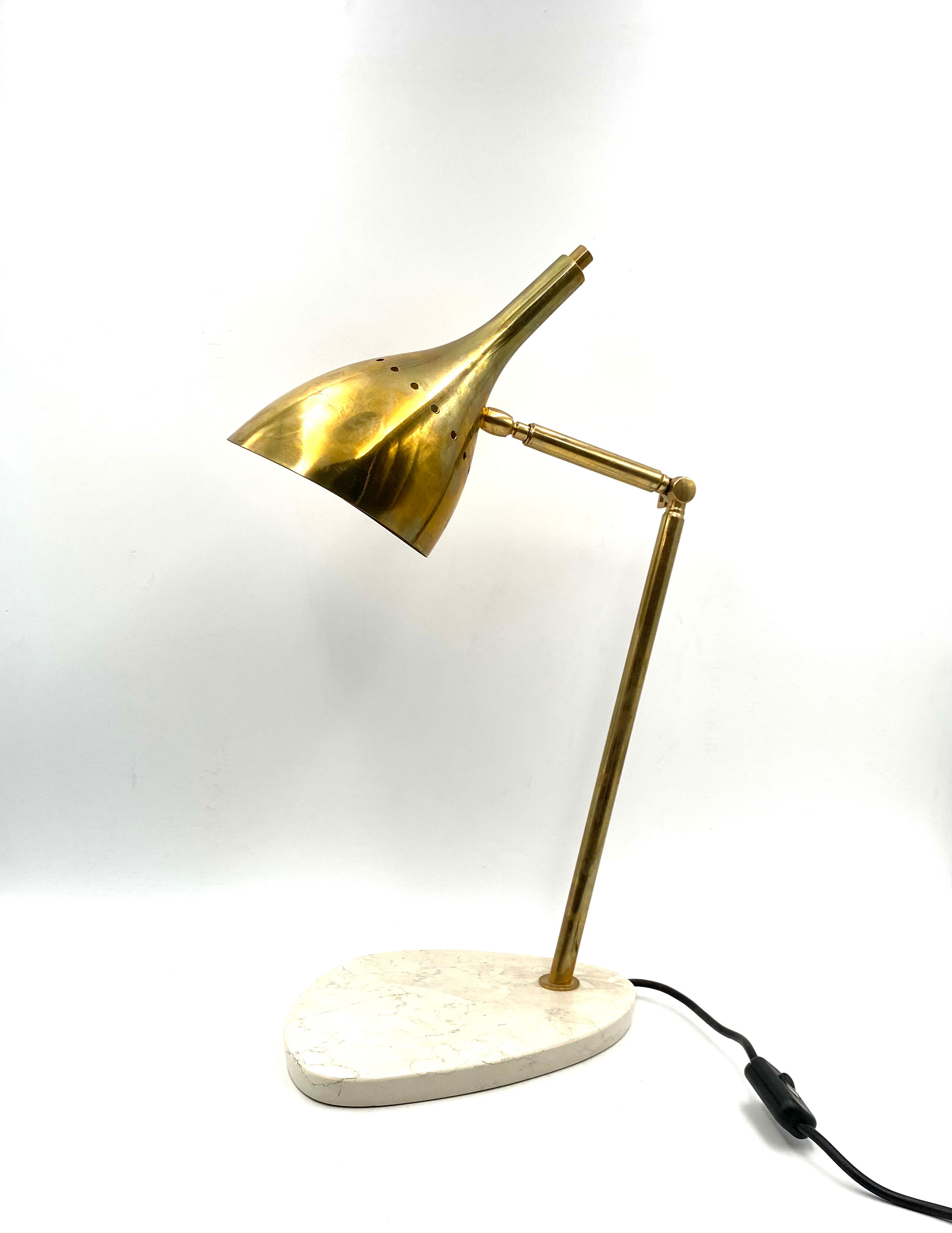 Golden brass table with Carrara marble base, Italy ca. 1980