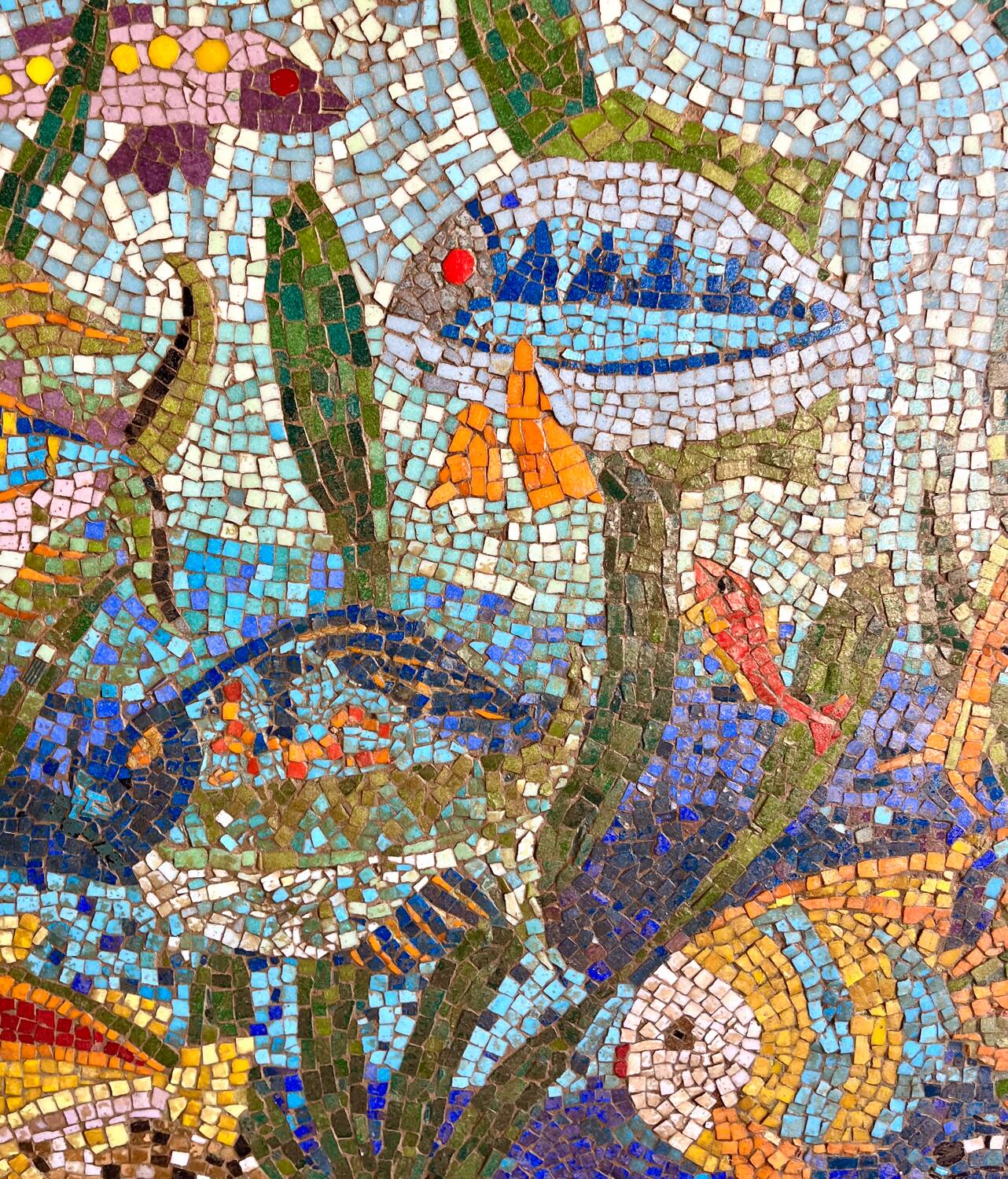 Large vintage mosaic wall fresco 1950