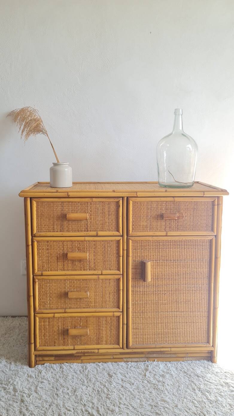 Vintage rattan chest of drawers