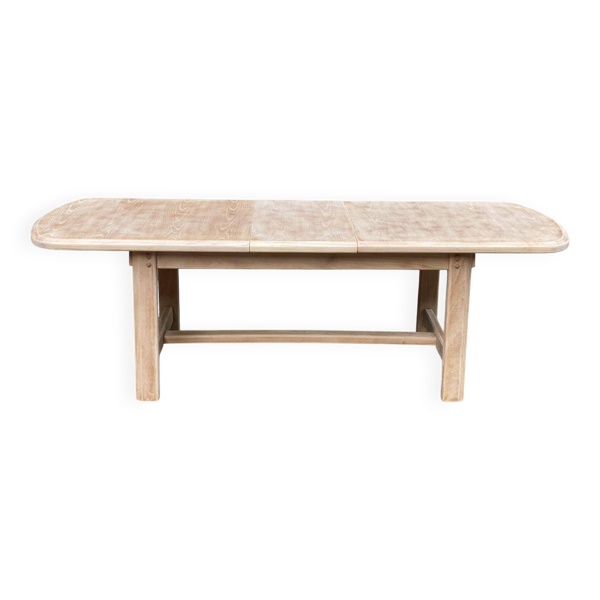 Table de repas extensible en orme massif Maison Regain brutaliste 70s