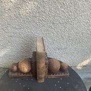 Pair of vintage carved wood and metal ball bookends