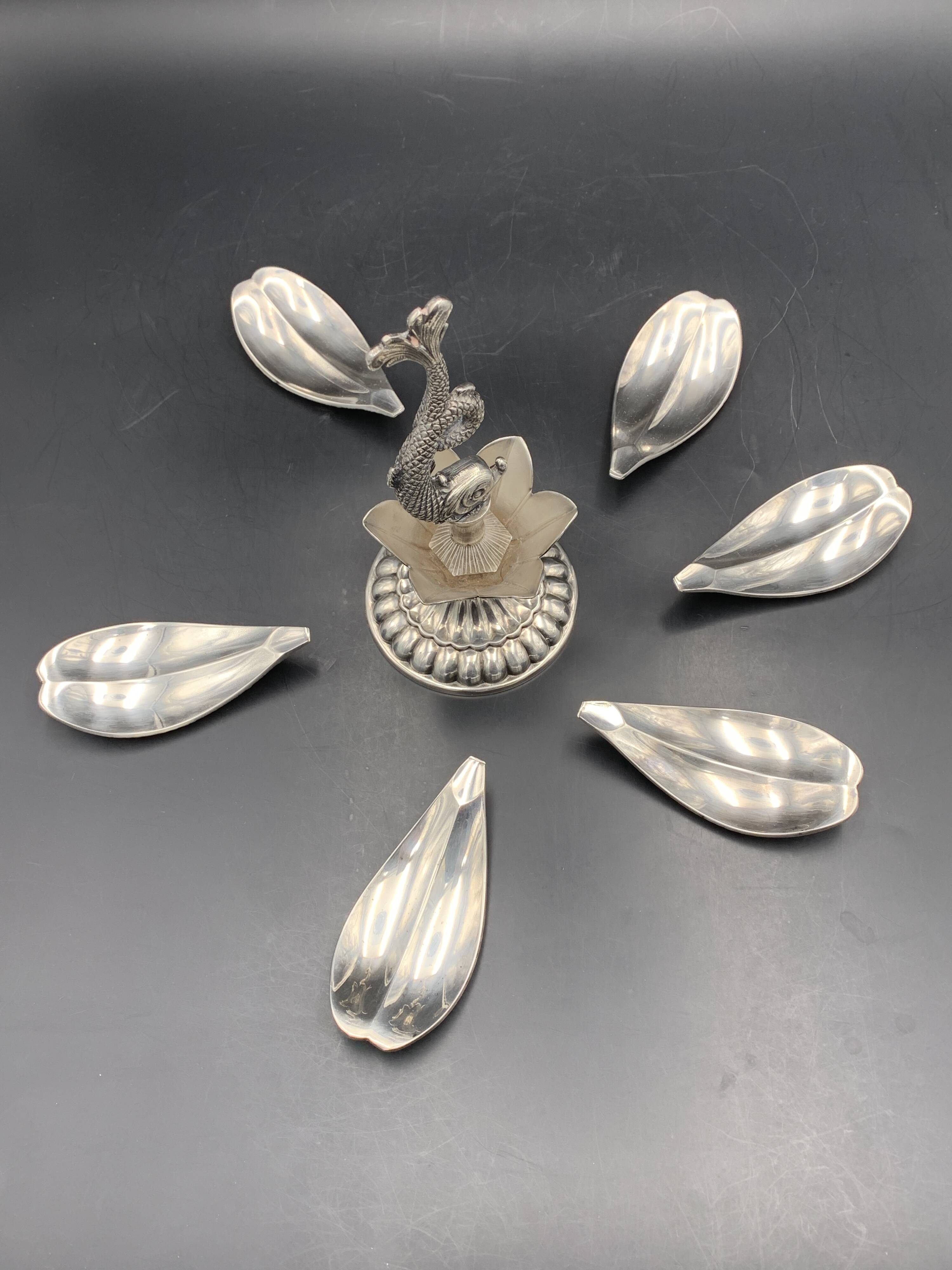 Fleuron - Christofle - Vintage caviar spoon display "Flower of Poseidon" in silver metal