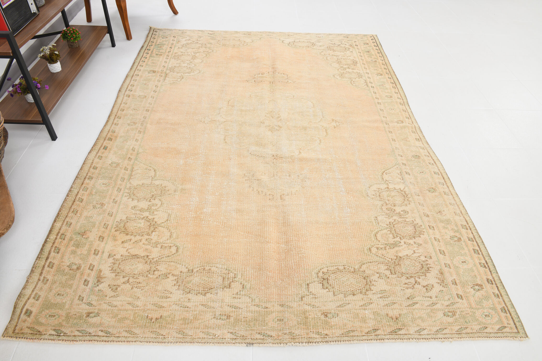 6x8 Handmade Beige Tones Wool Vintage Rug 260x194Cm