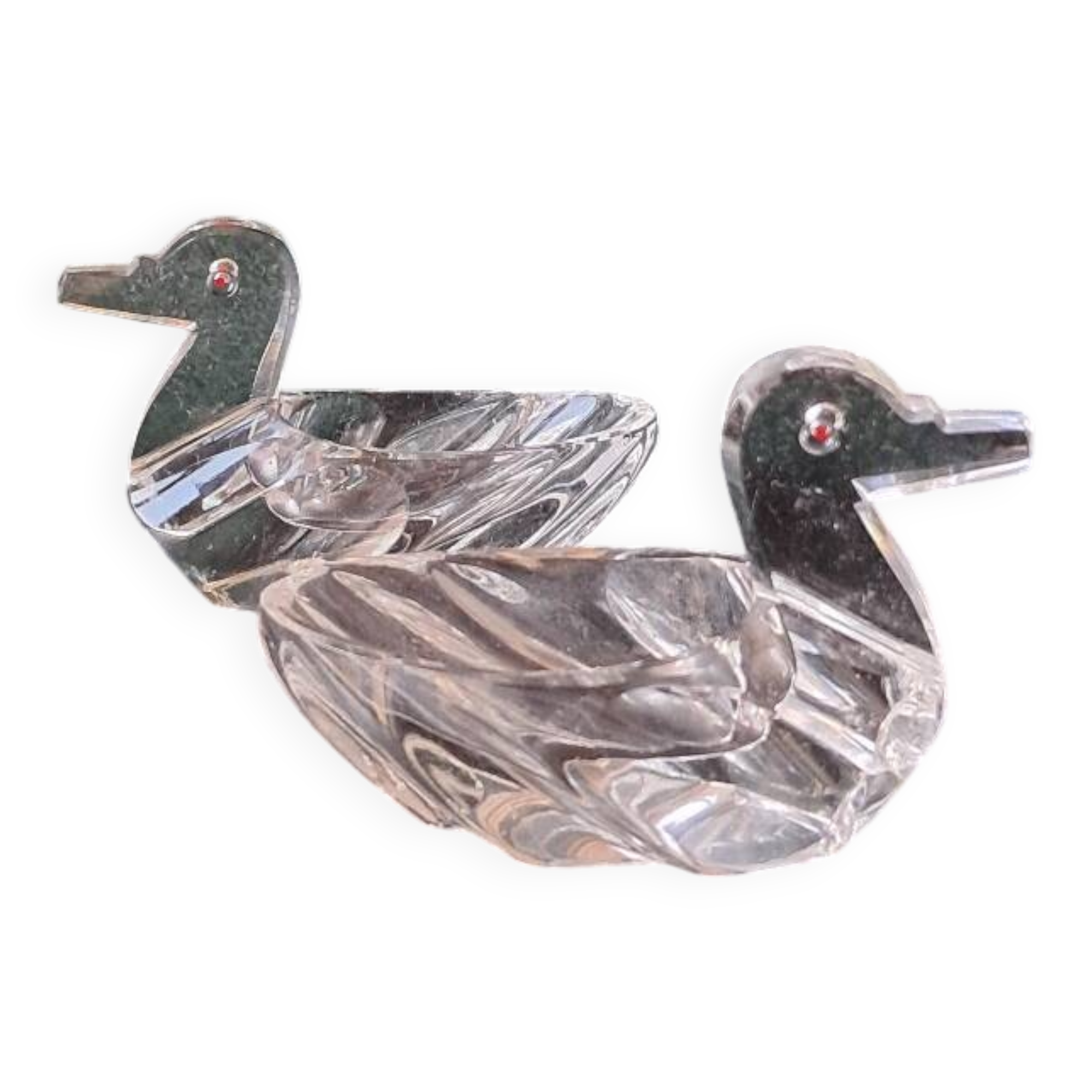 2 duck-shaped crystal salt cellars