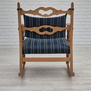 1970s, Danish design, oak wood rocking chair with footstool, furniture wool, original condition.