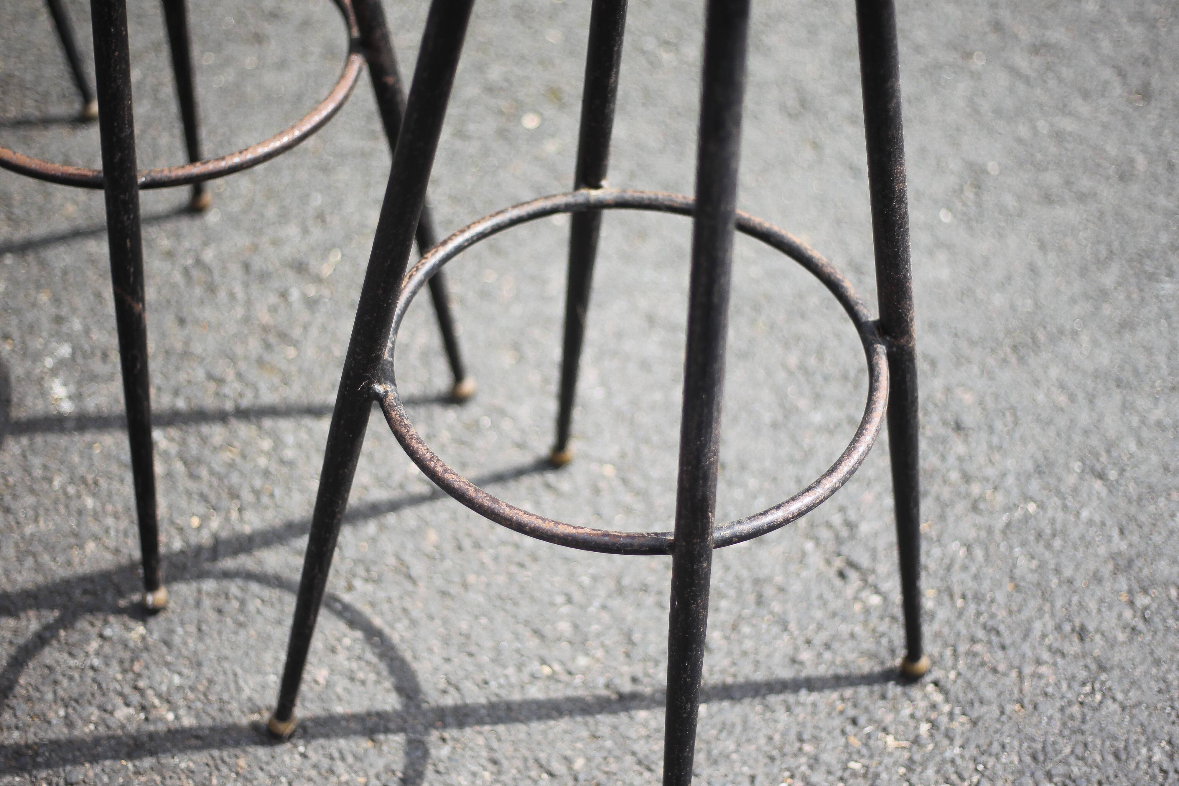 Set of 4 bar stools, metal and imitation leather stool, high stool