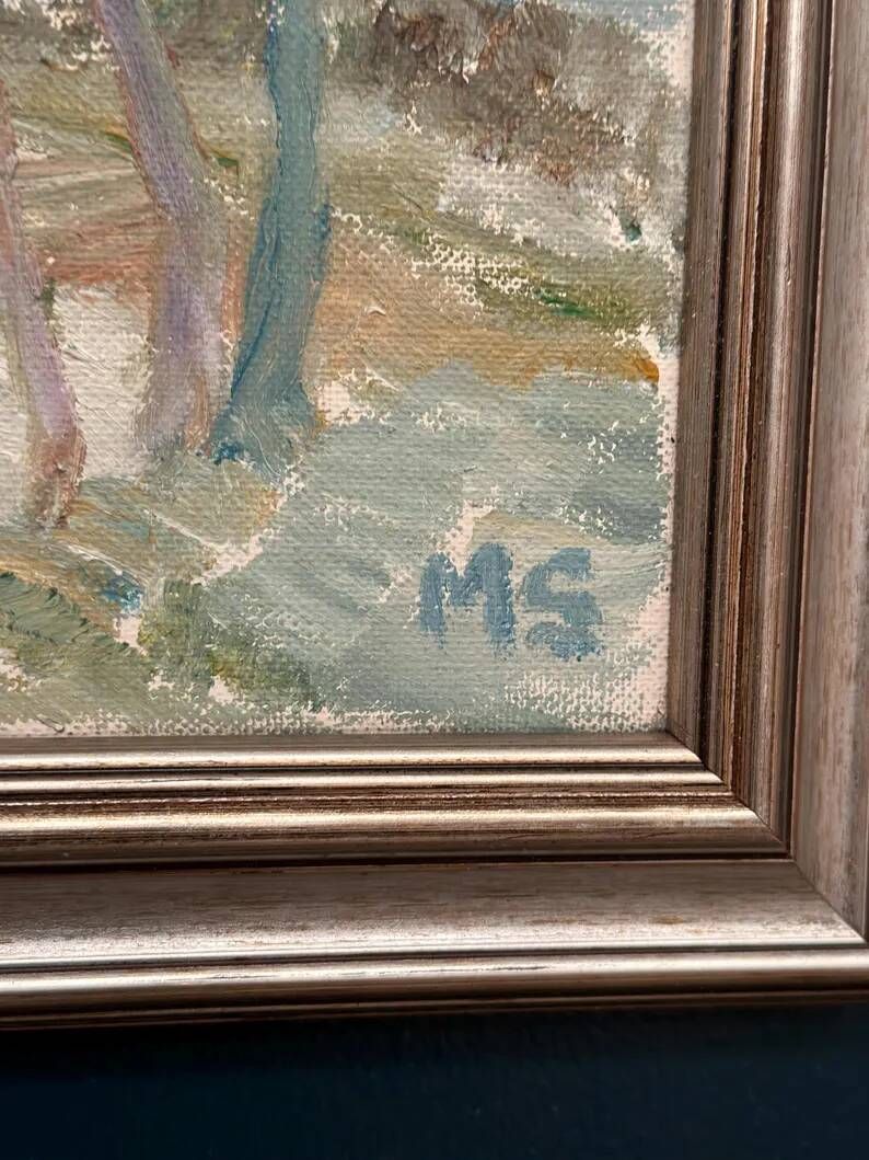 Original Swedish Oil Painting - "Nature Scene" by Maja Sjöberg - Signed - Vintage and Framed - 35.5 × 43.5 cm (14" × 17.1")