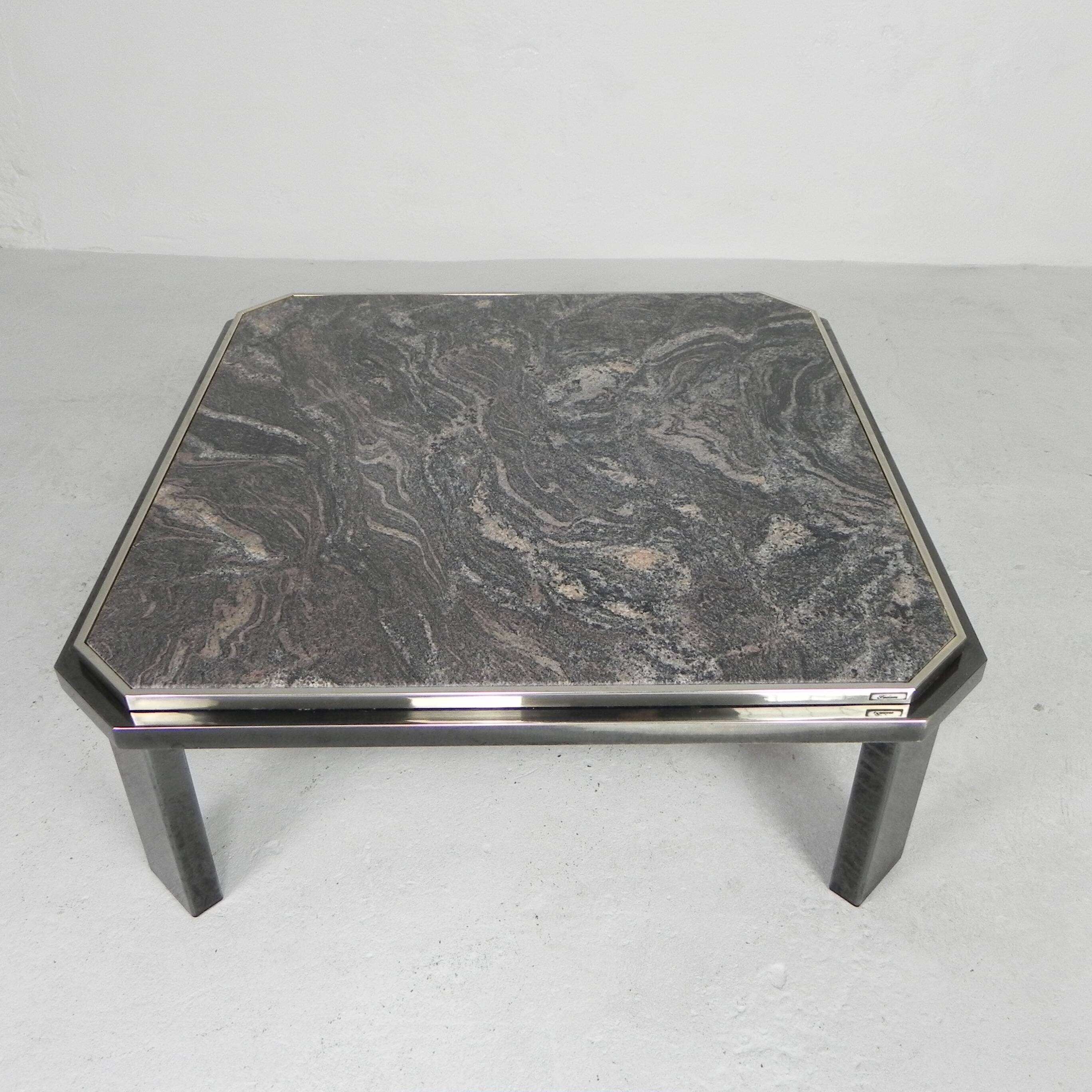 Fedam coffee table, hollywood regency, marble in steel frame
