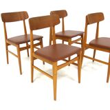 Set of 4 Scandinavian beech chairs, Sweden, 1960