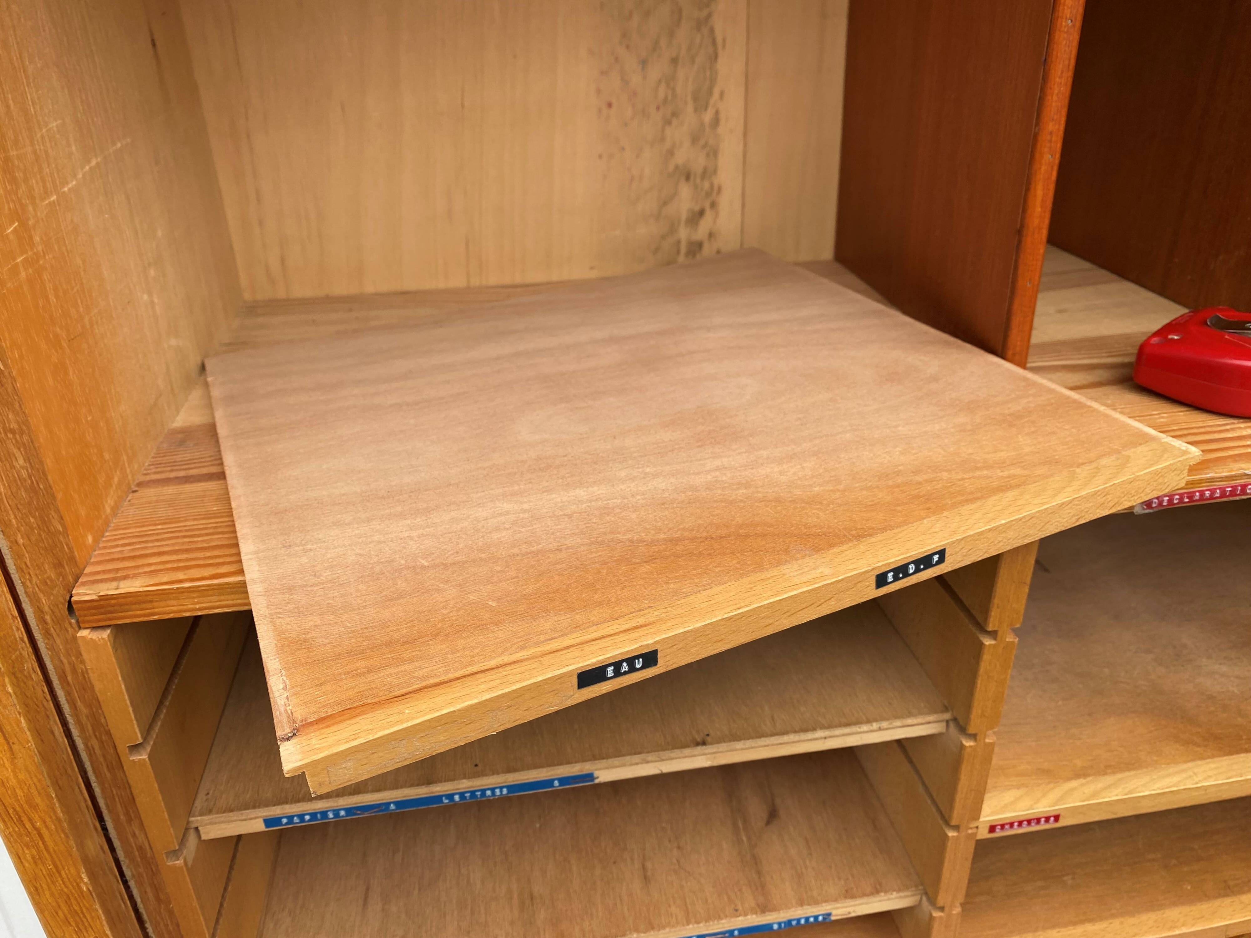 Double column curtained filing cabinet in oak, 1960