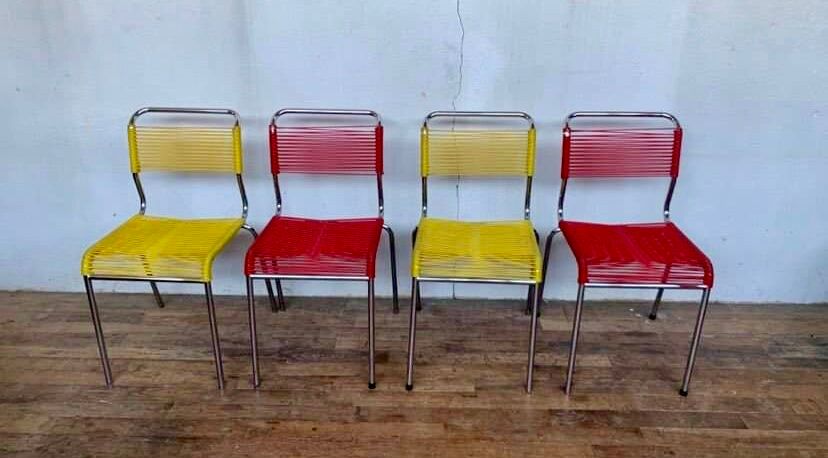Series of 4 vintage chairs scoubidou of the 1950s