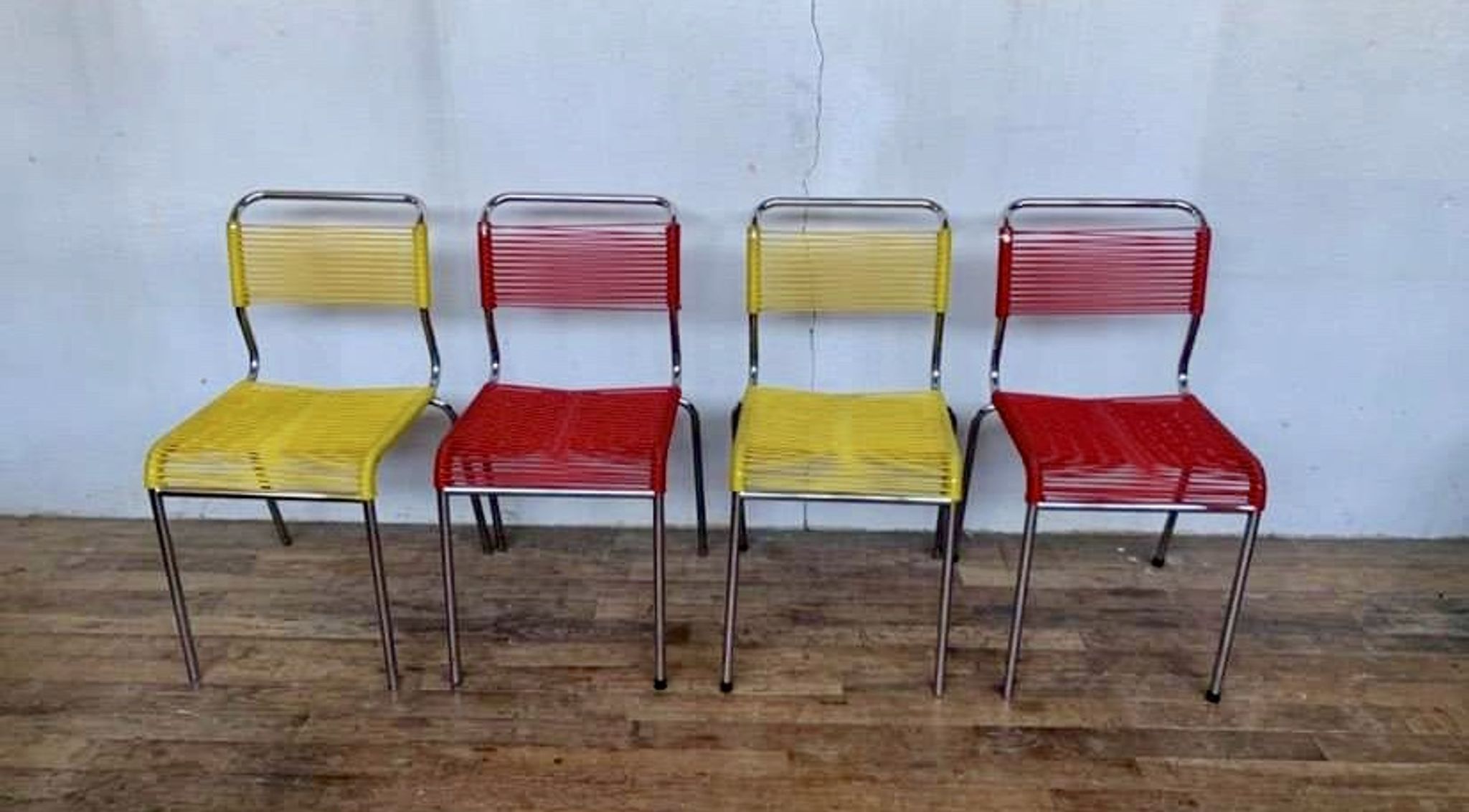 Series of 4 vintage chairs scoubidou of the 1950s