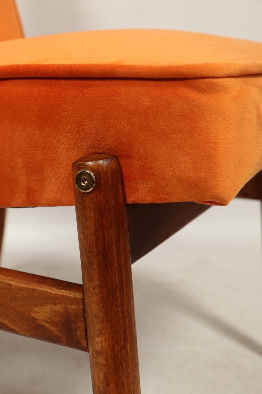 Papaya orange velvet mid century modern 1970s renovated armchair