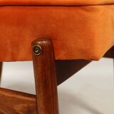 Papaya orange velvet mid century modern 1970s renovated armchair