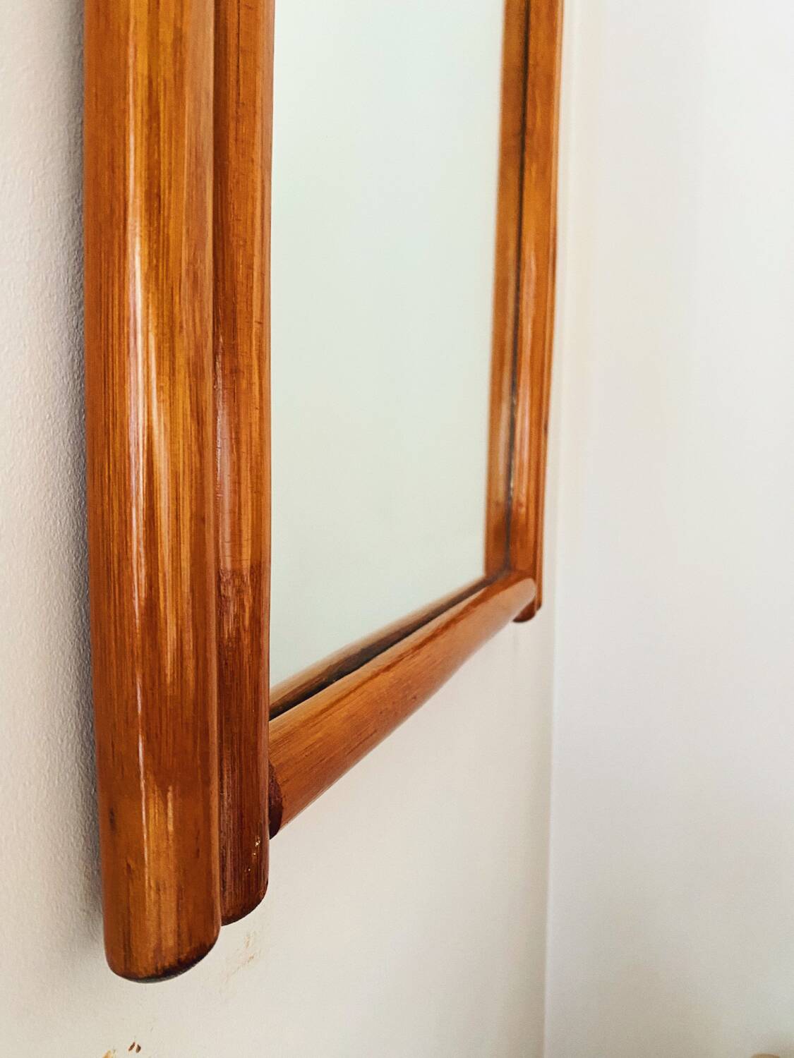 Large Scandinavian style arc wall mirror in bamboo
