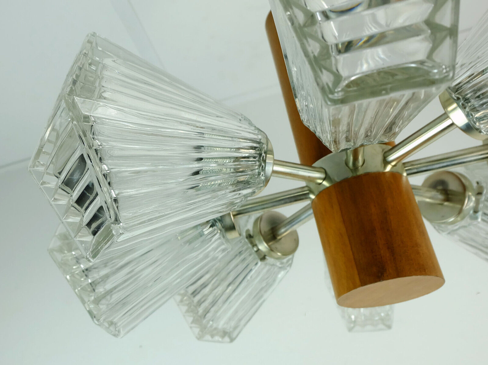 1960s temde 8-light pendant lamp sputnik chandelier teak glass metal