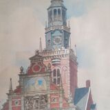 Vue du Waag à Alkmaar aux Pays-Bas. Aquarelle, Charles CERNY (1892 - 1965 )