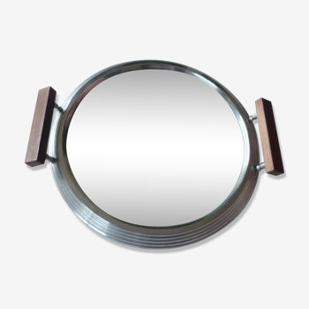 Tray with 2 handles, wooden round mirror