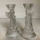 Trio of frosted molded glass angel candle holders