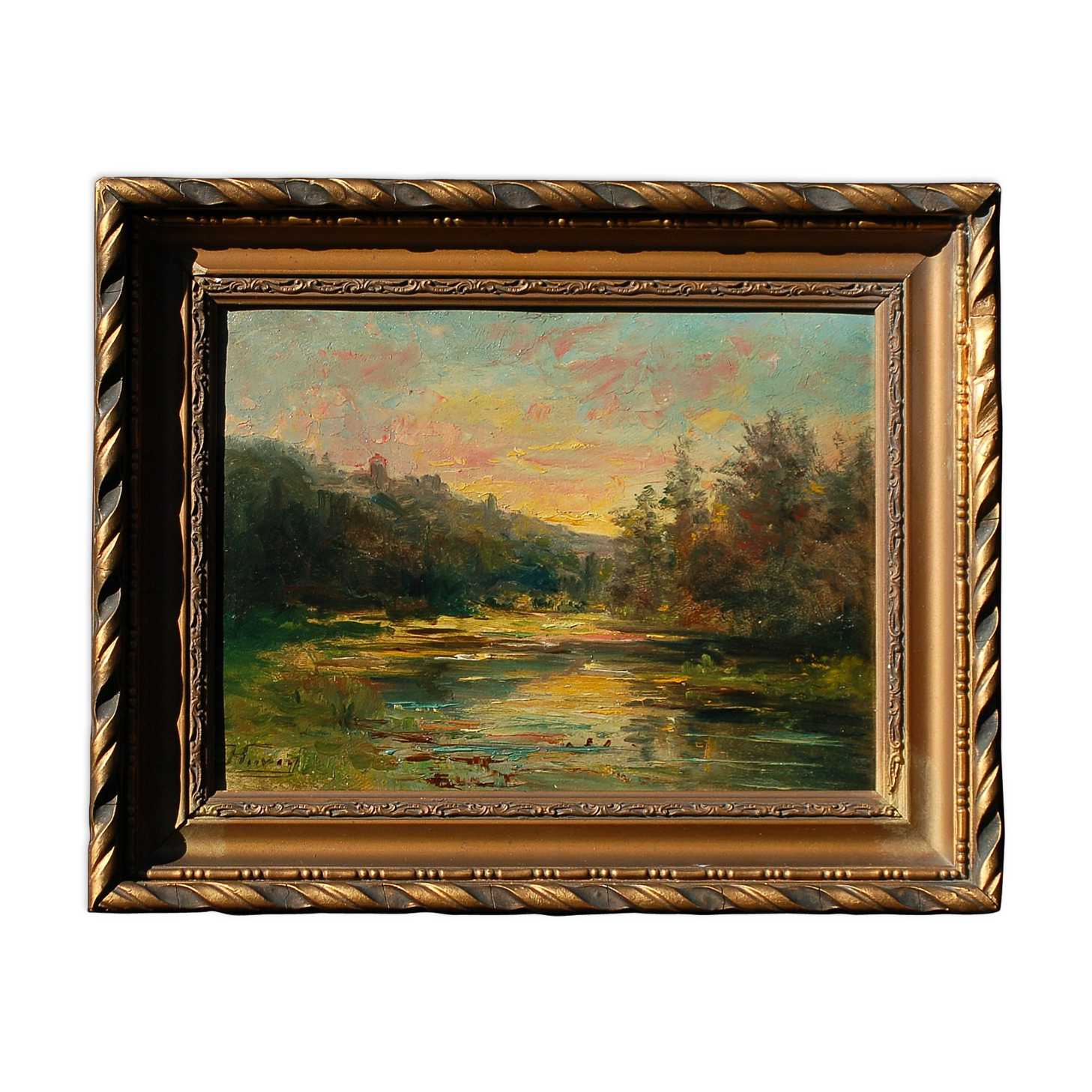 School Lyonnaise J. HUVEY Landscape at sunset
