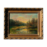 School Lyonnaise J. HUVEY Landscape at sunset