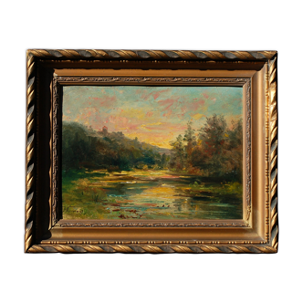 School Lyonnaise J. HUVEY Landscape at sunset