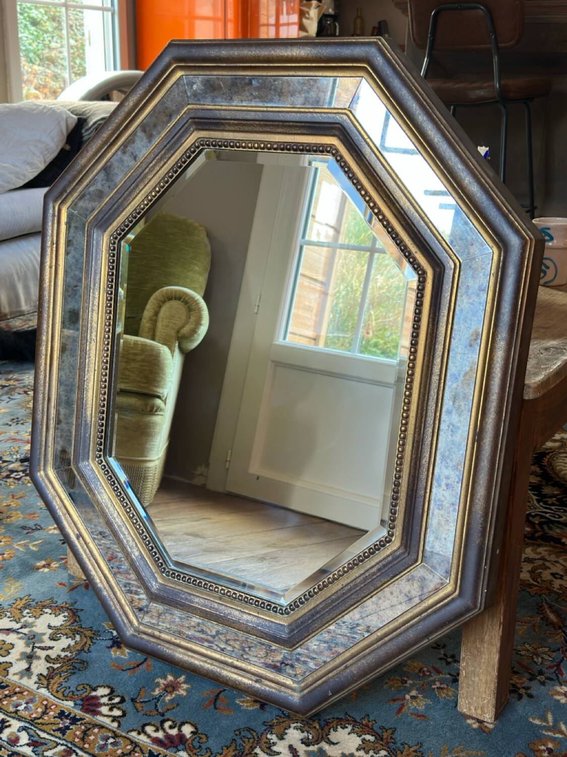 Vintage octagonal gold mirror – Belgium, 1960s/1970s