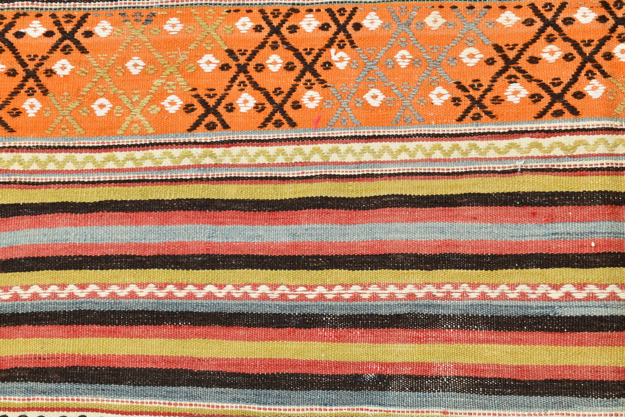 5x6 Vintage Red & Orange Striped Kilim Rug, 163x193Cm