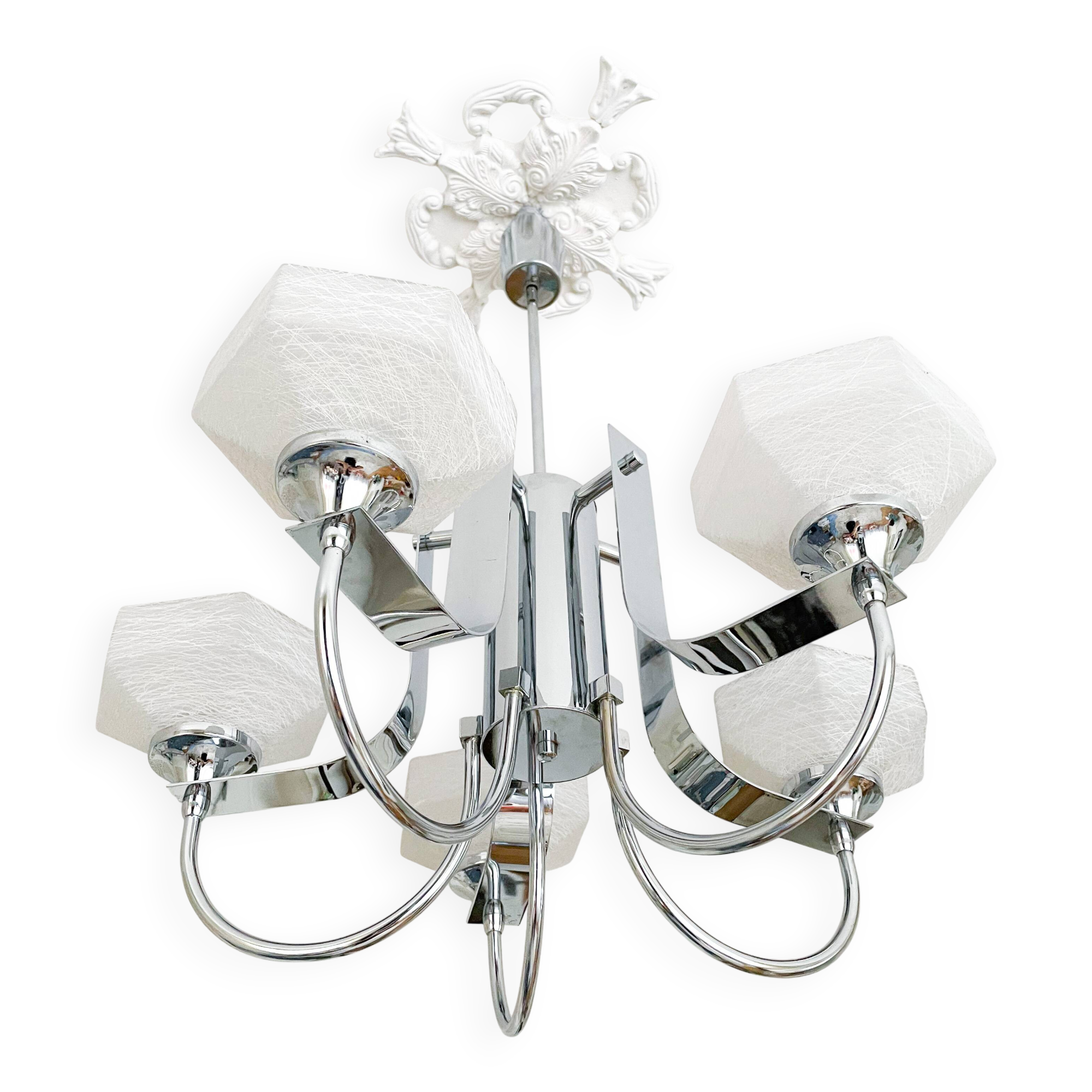 Lustre Gaetano Sciolari à 5 bras en métal chromé, Italie 1970