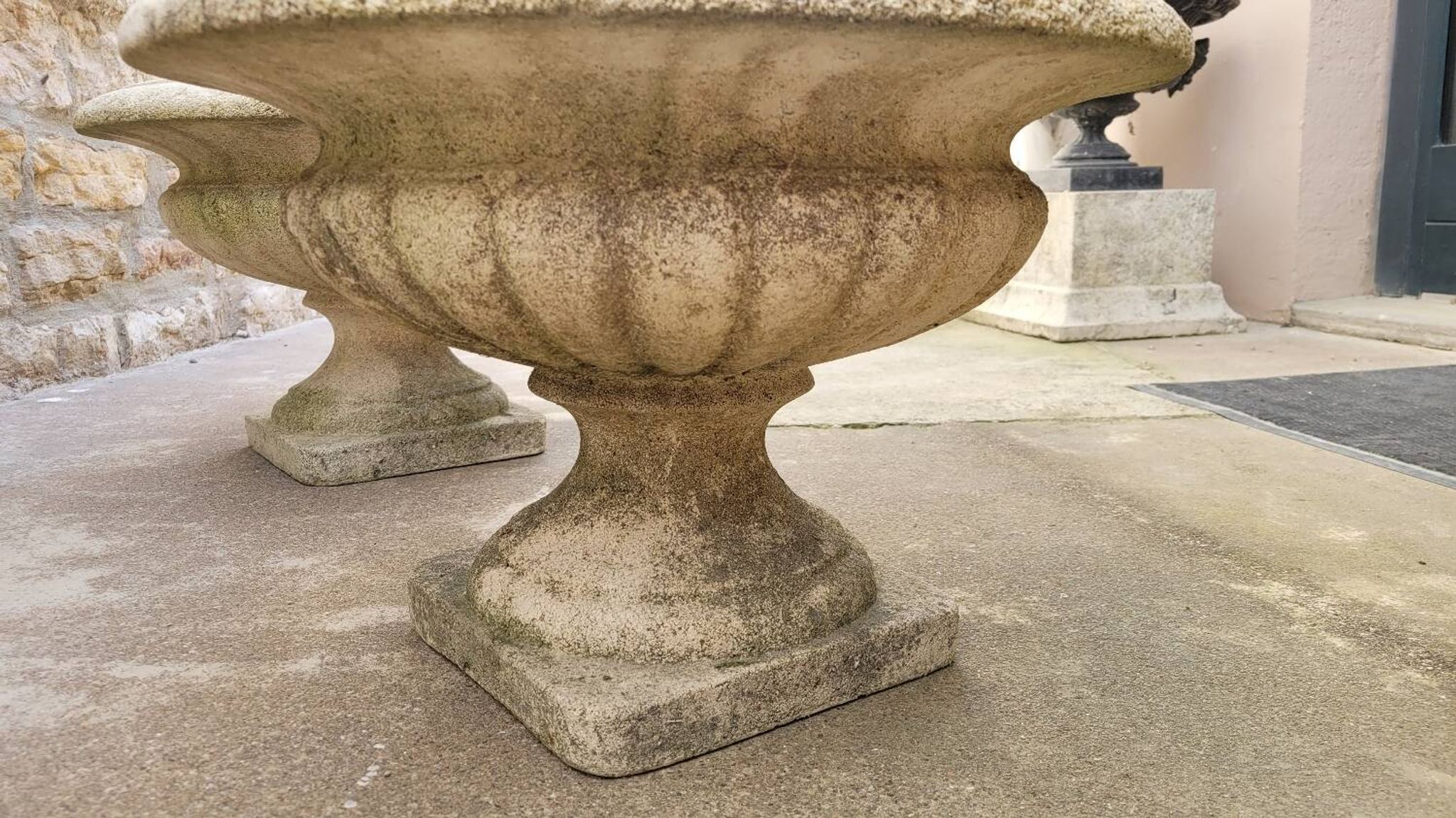 Pair of medicis vases in old reconstituted stone 1950s