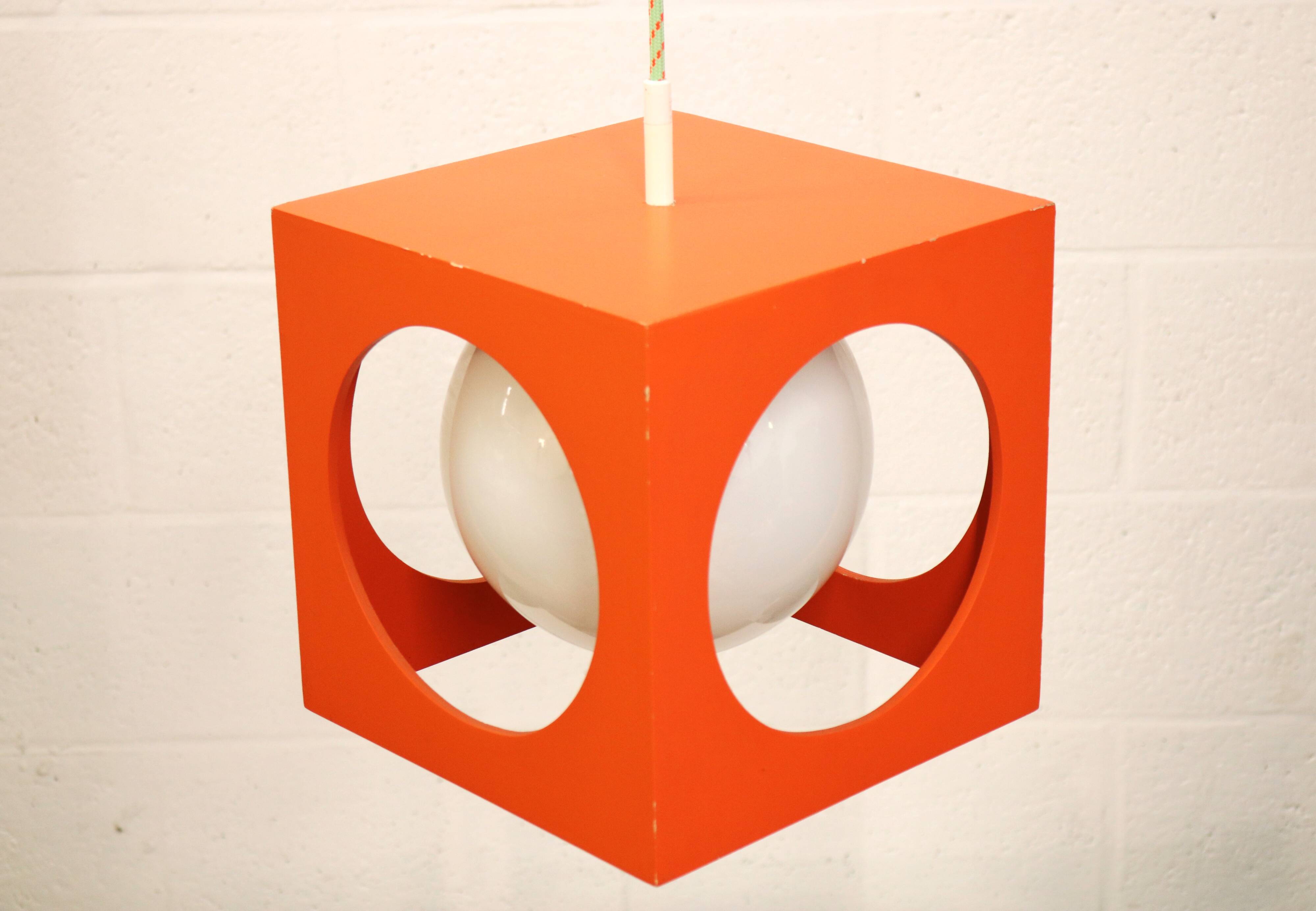 Orange Poker Dice Pendant Lamp - 1970s Space Age Lighting