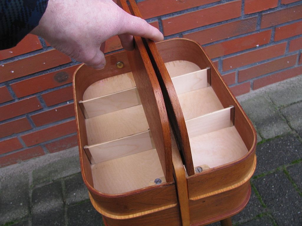 Mid century sewing box with / side table. asystent teak 1960/70s