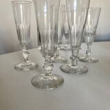 Set de 6 coupes à champagne 19e à cotes plates en cristal assorties