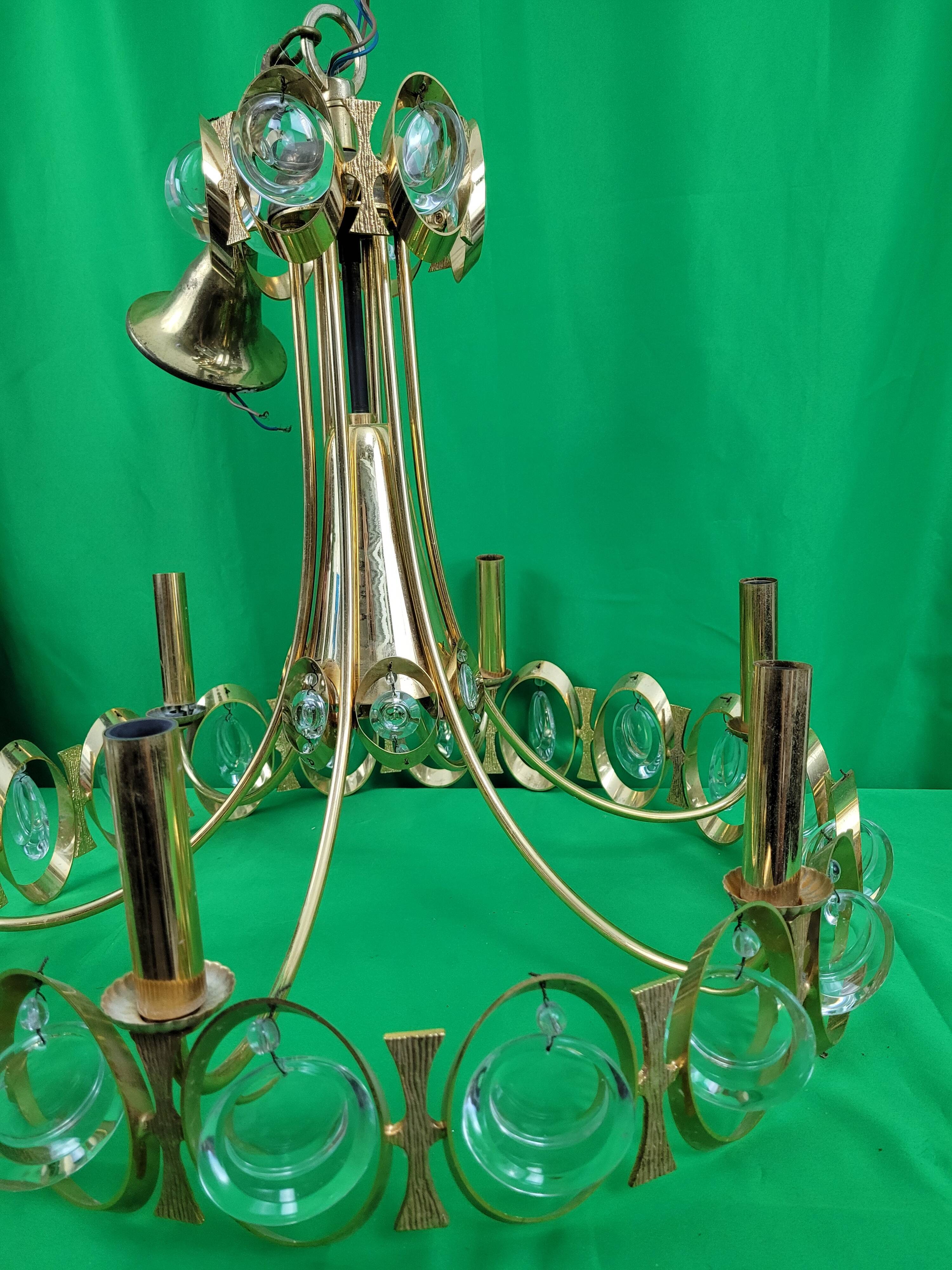 Chandelier in gilded metal and glass from