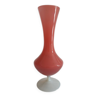 Vase vintage rose et pied opaline 70's