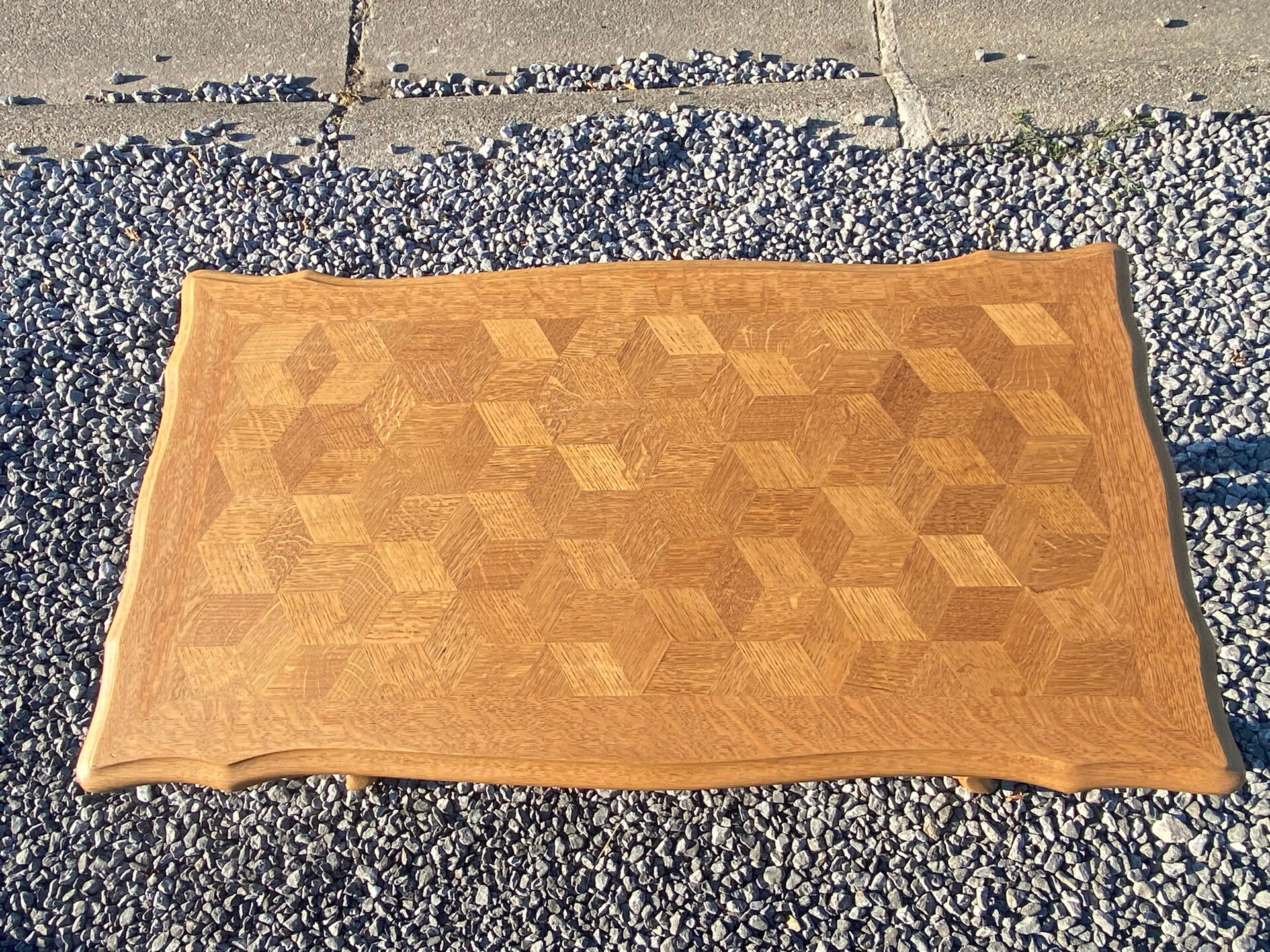 Vintage oak marquetry coffee table, Louis XV style - top motif