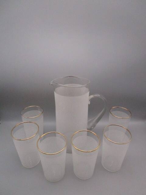 Service a orangeade vintage en verre granité