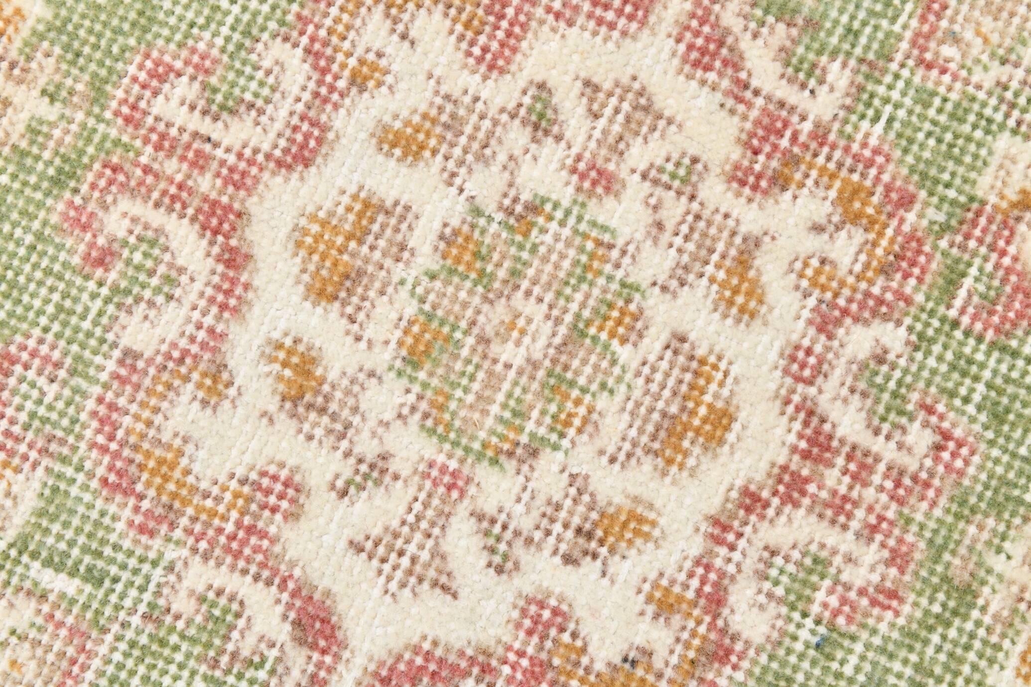 4x7 Beige and Green Floral Design Vintage Rug, Anatolian Rug, 113x207Cm