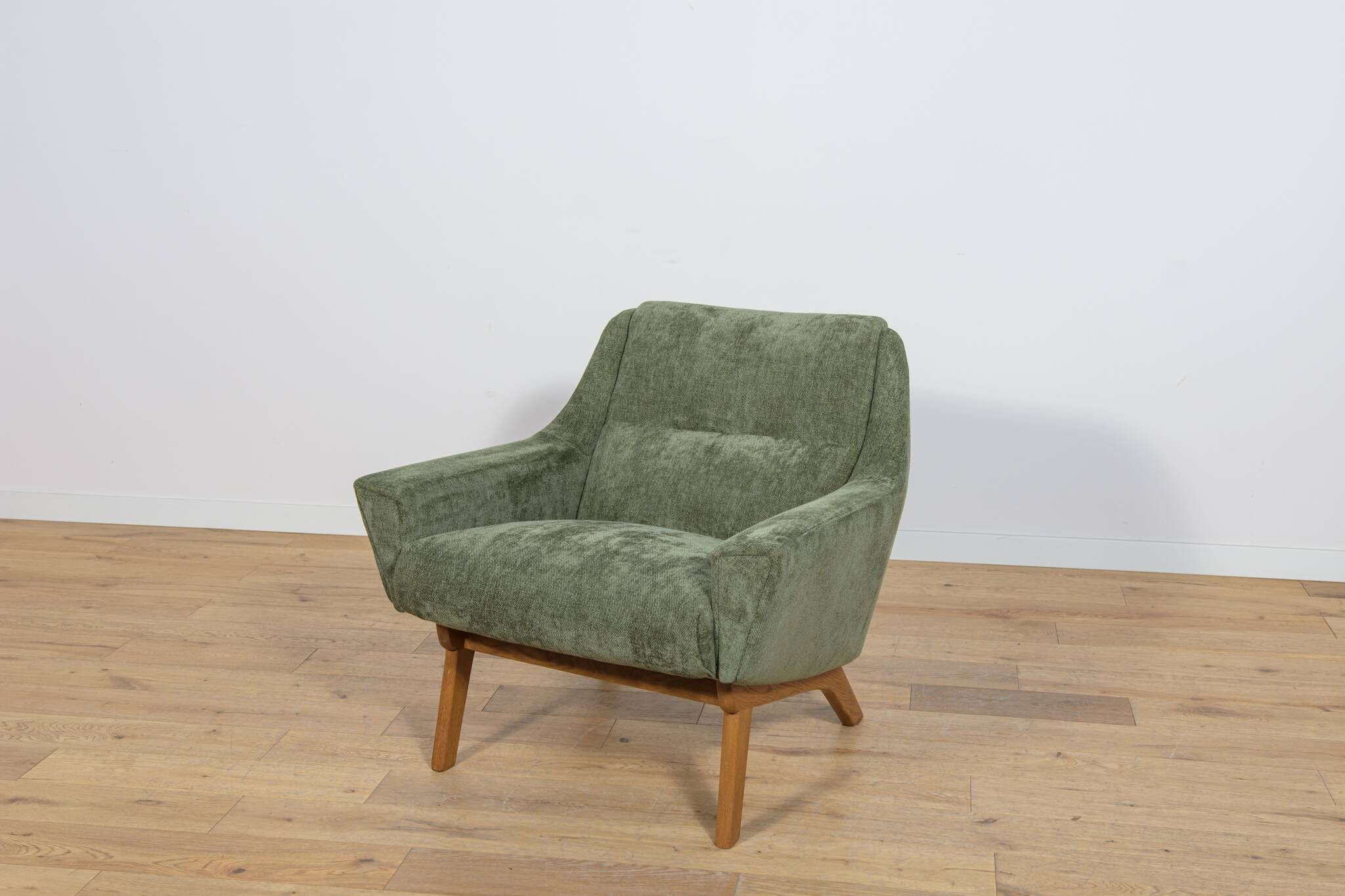 Fauteuil en chêne et tissu vert, Danemark, années 1960