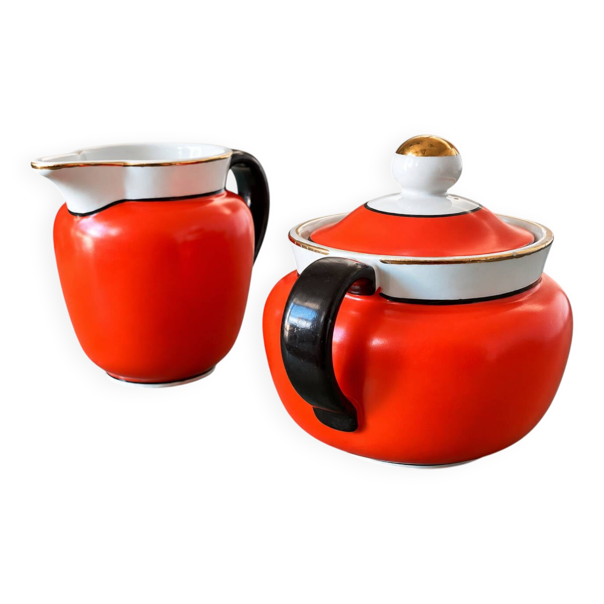 Milk jug and sugar bowl Gefle "Karneval", Upsala-Ekeby, Sweden, 1930s