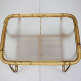 Table basse en rotin du milieu du siècle, années 1960.