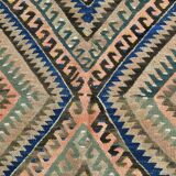 Tapis kilim ancien à losanges géométriques, Dominante bleue et tons nature