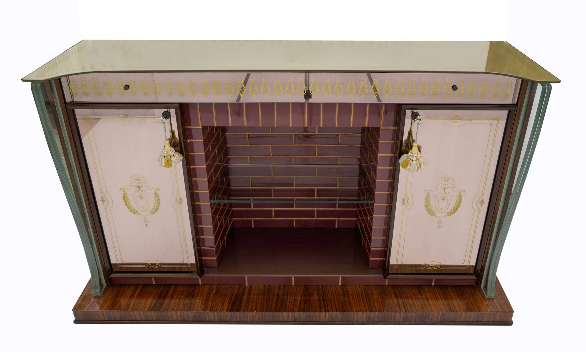 Luigi Brusotti Mid-Century Modern Italian Bar Cabinet with Decorated Mirror