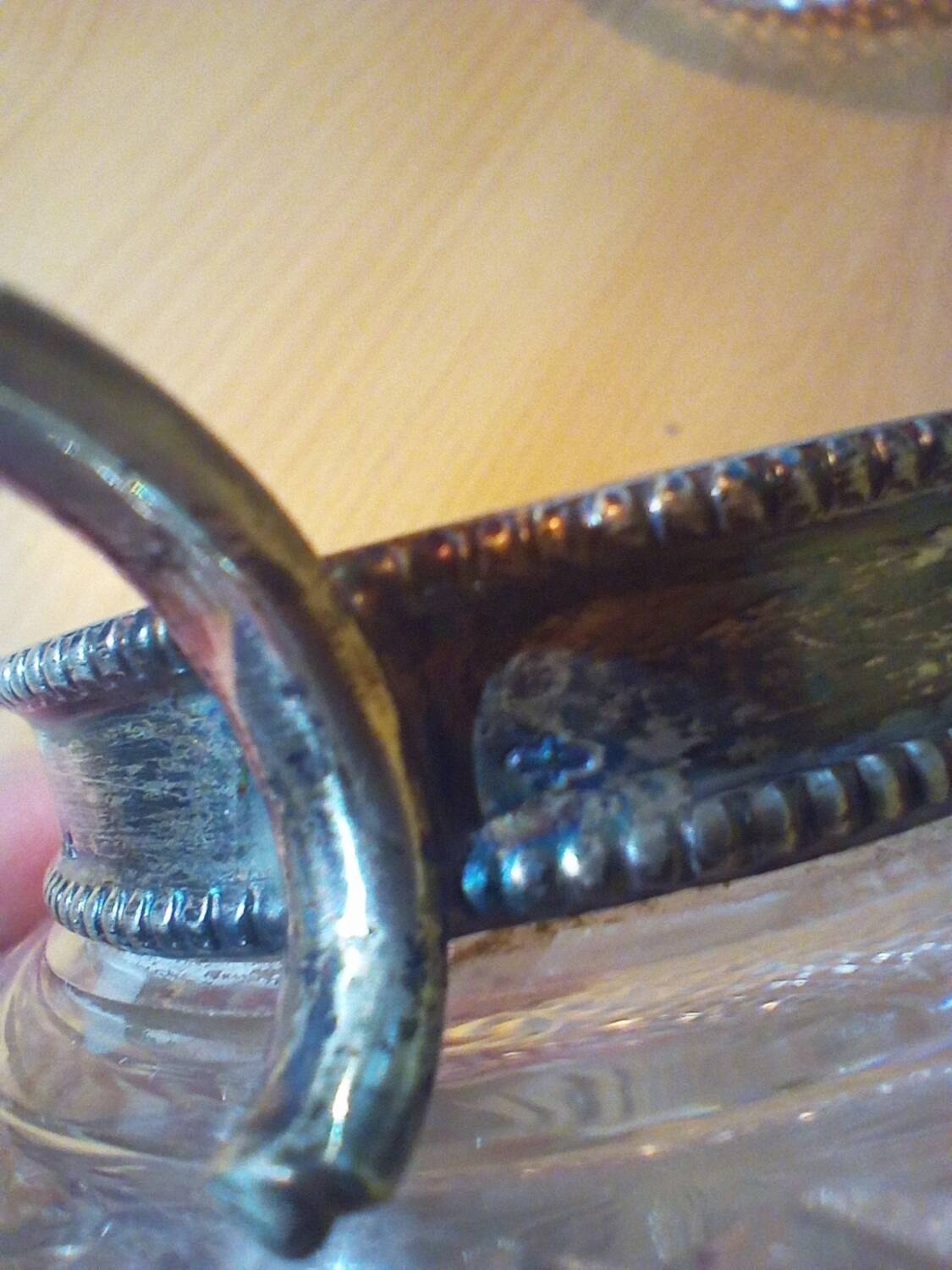 Creamer and jam maker in diamond-point crystal and silver rim, circa 1930